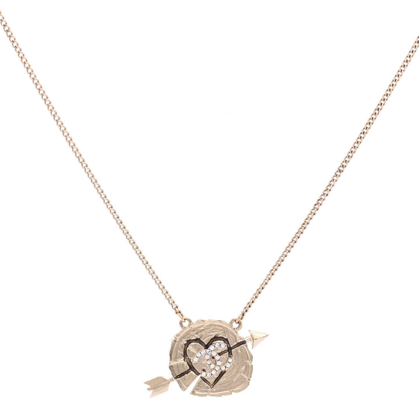 Crystal Heart Arrow Short Necklace Gold