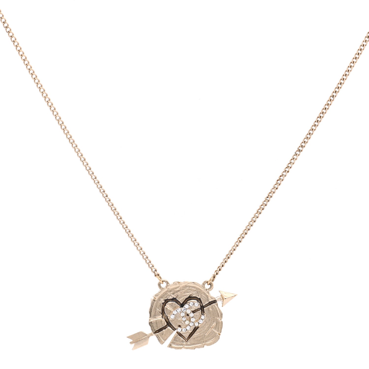 Chanel Crystal Heart Arrow Short Necklace Gold 1 of 7