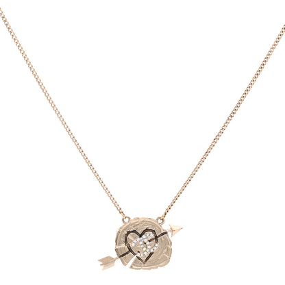 Chanel Crystal Heart Arrow Short Necklace Gold 1 of 7
