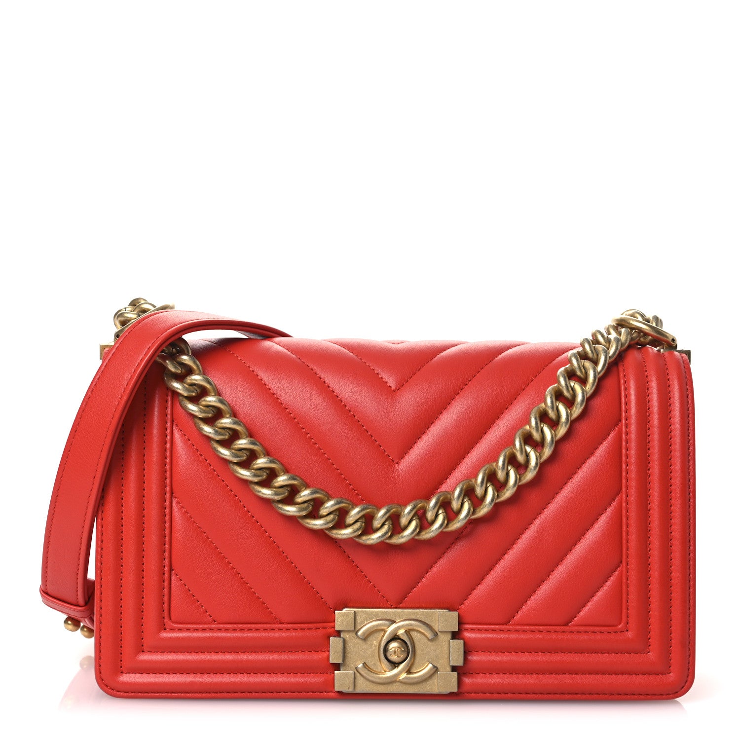 Chanel Calfskin Chevron Quilted Medium Boy Flap Red 1 of 11