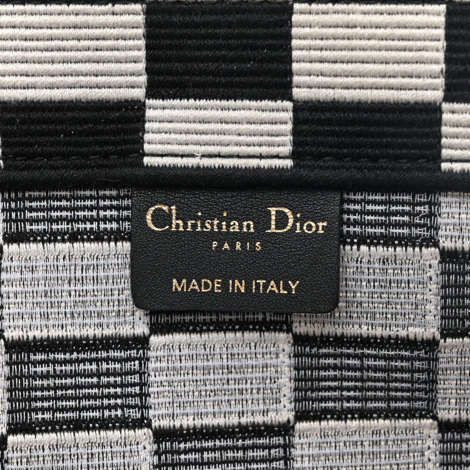 Christian Dior Canvas Embroidered Checkered Book Tote Black White 6 of 11
