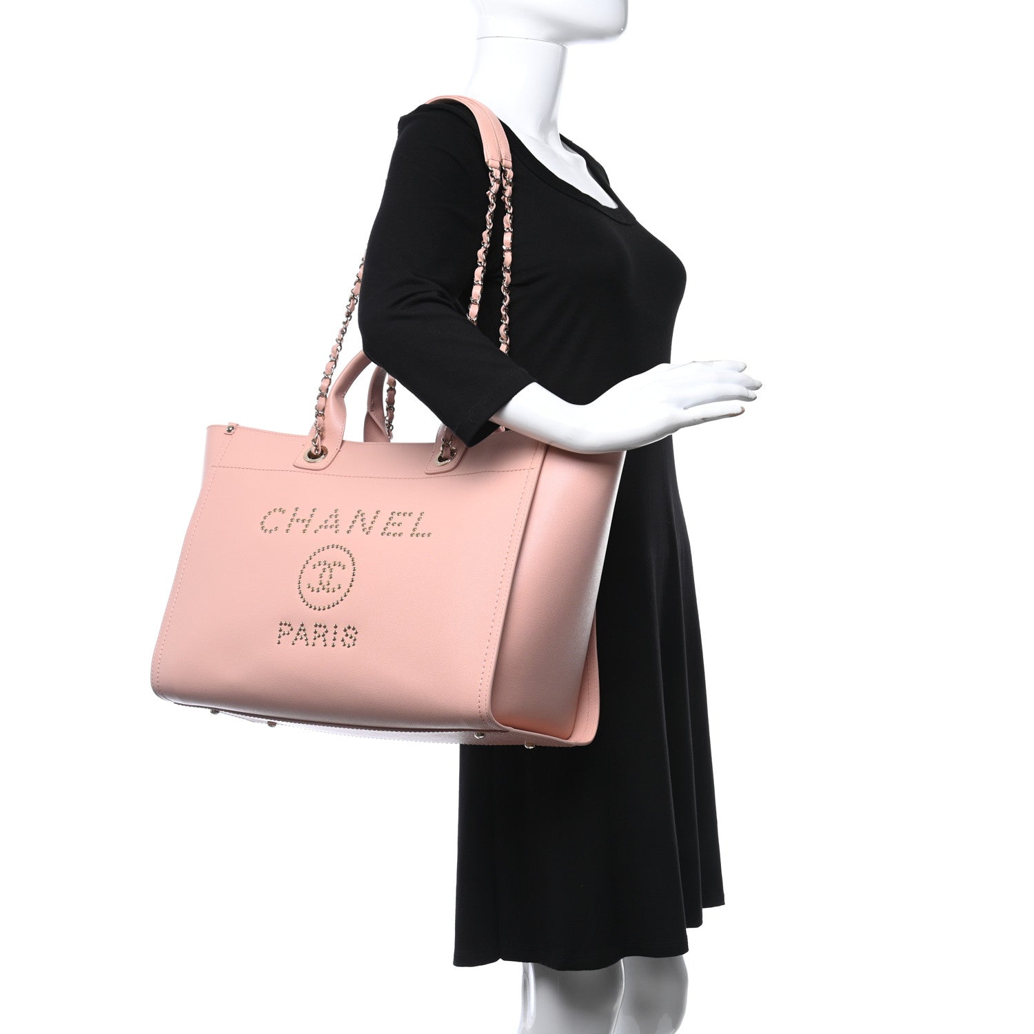 Chanel Caviar Medium Studded Deauville Tote Light Pink 3 of 10