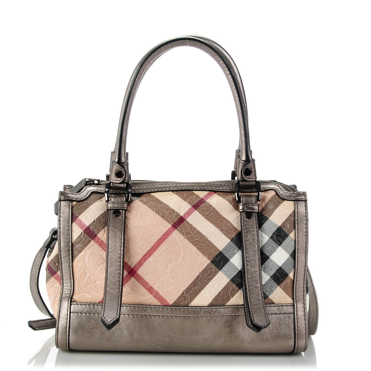 Burberry Nova Check Embossed Convertible Satchel Pewter 1 of 8