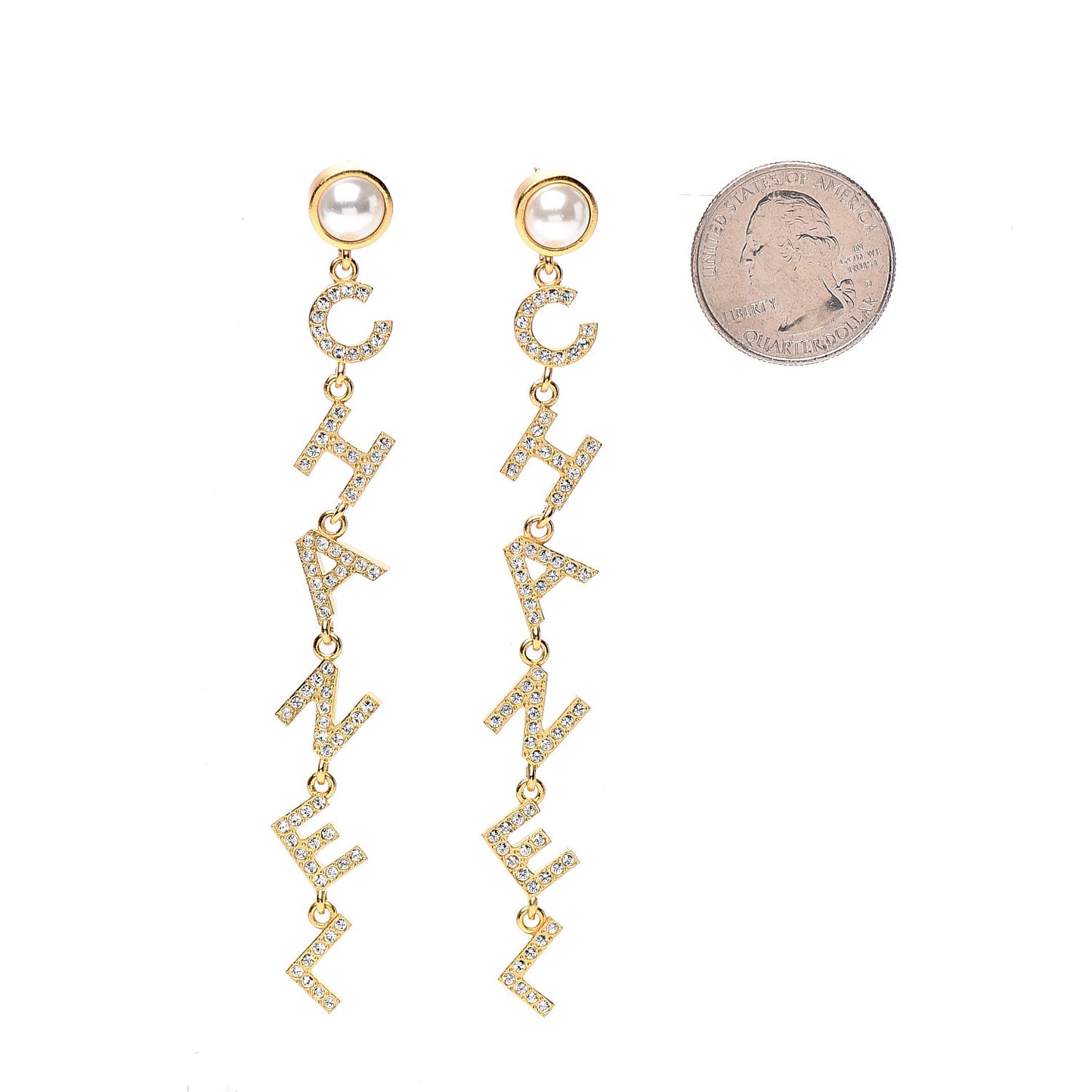 Crystal Pearl 90’s Icon Drop Letter Earrings Gold