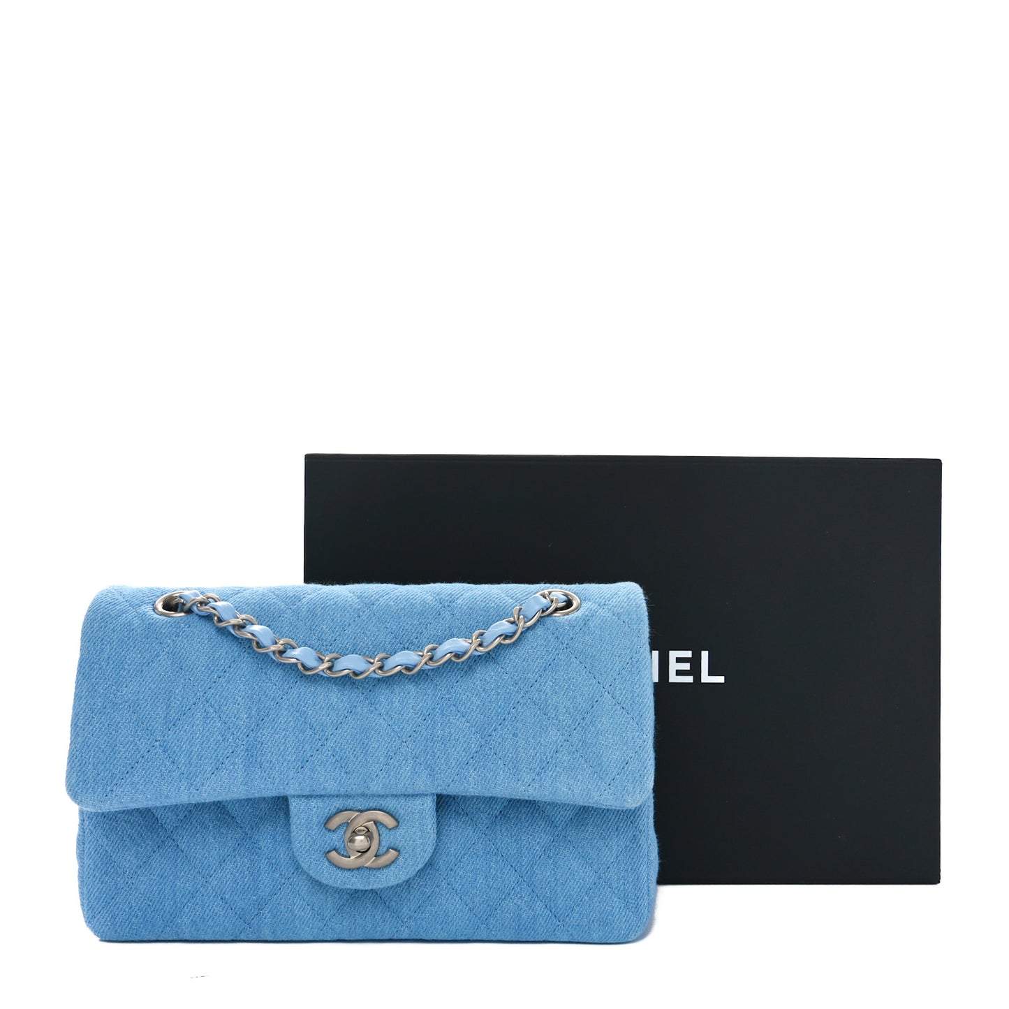 Denim Quilted Small Double Flap Blue