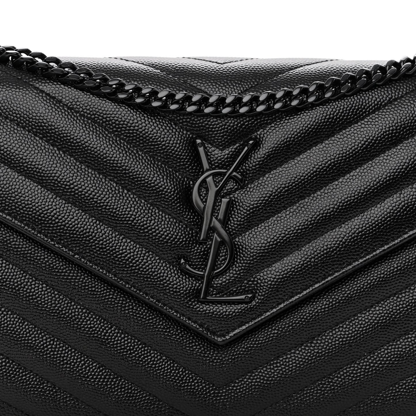 Grain De Poudre Matelasse Chevron Monogram Monochrome Chain Wallet Black