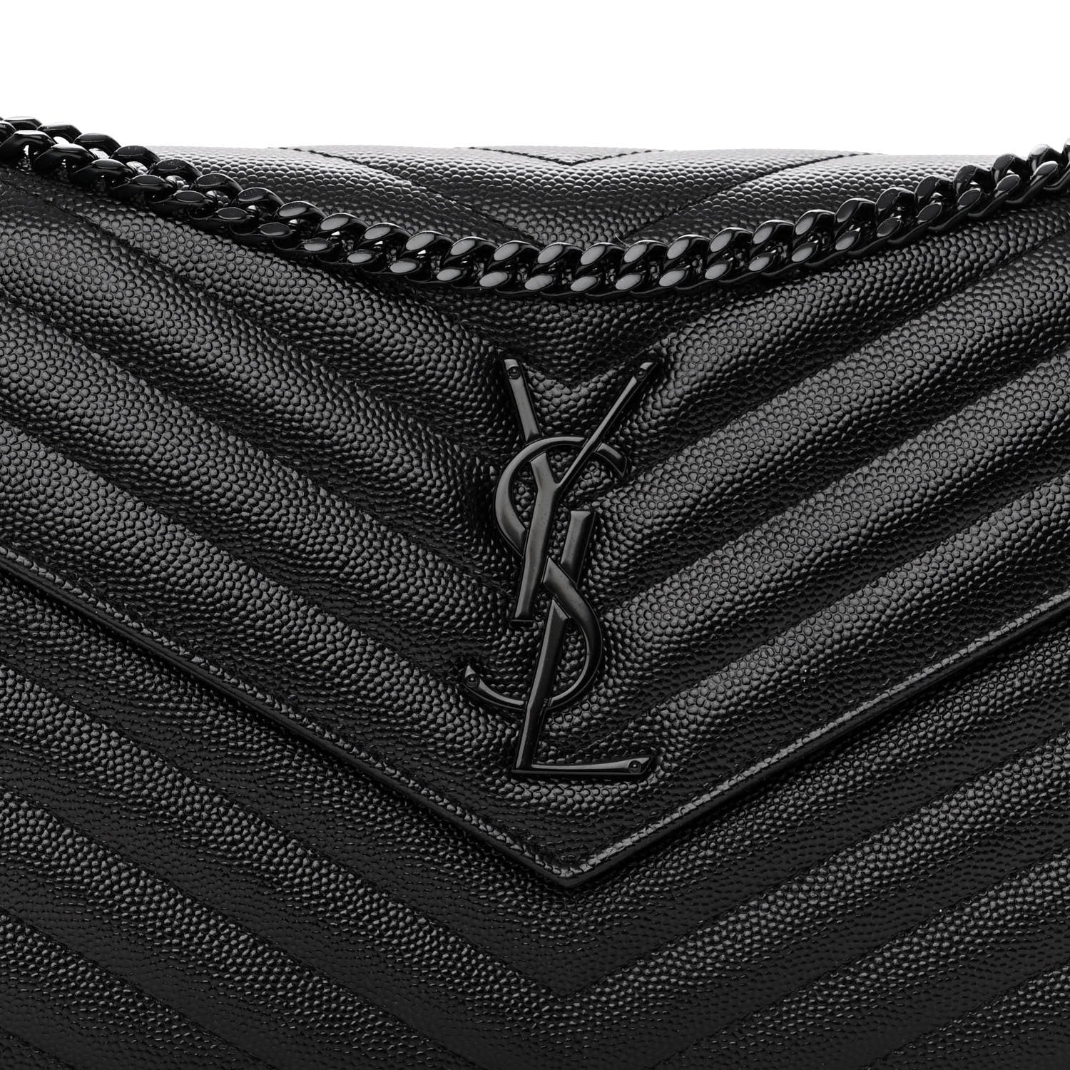 Saint Laurent Grain De Poudre Matelasse Chevron Monogram Monochrome Chain Wallet Black 7 of 9