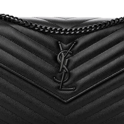 Saint Laurent Grain De Poudre Matelasse Chevron Monogram Monochrome Chain Wallet Black 7 of 9