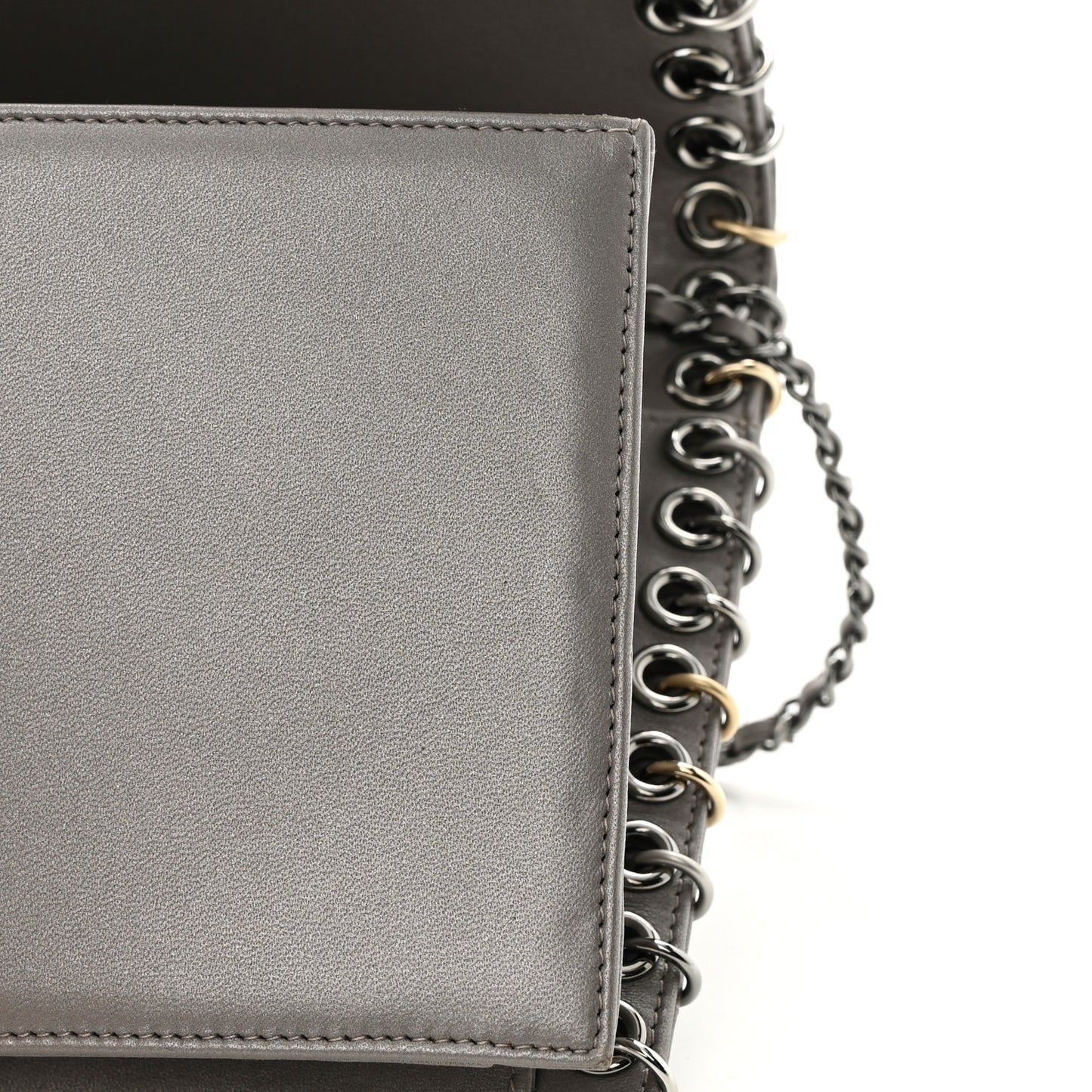 Lambskin Chocolate Bar Piercing CC Studded Small Chain Flap Bag Grey