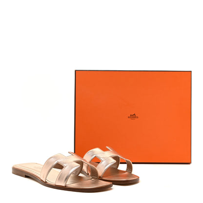 Hermes Metallic Nappa Calfskin Oran Sandals 41 Or Rose 14 of 14