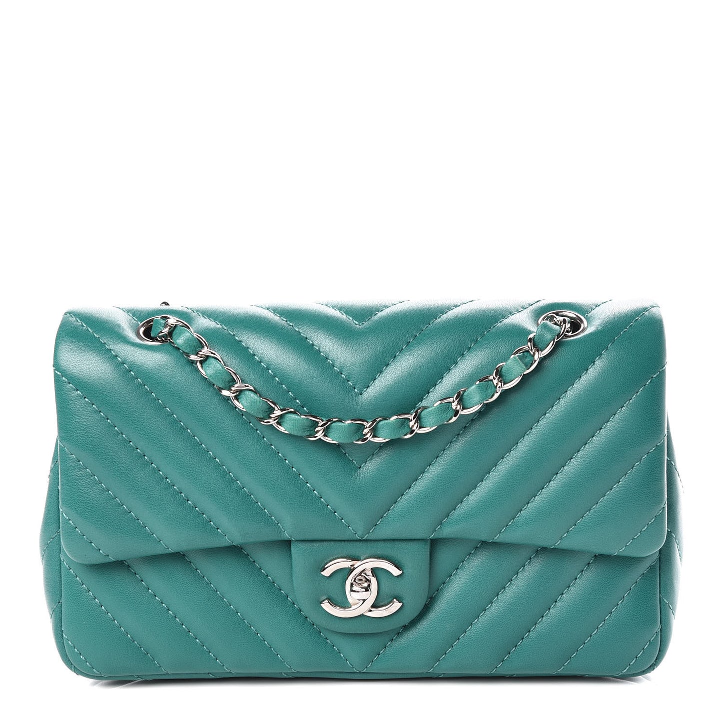 Lambskin Chevron Quilted Medium Single Flap Green