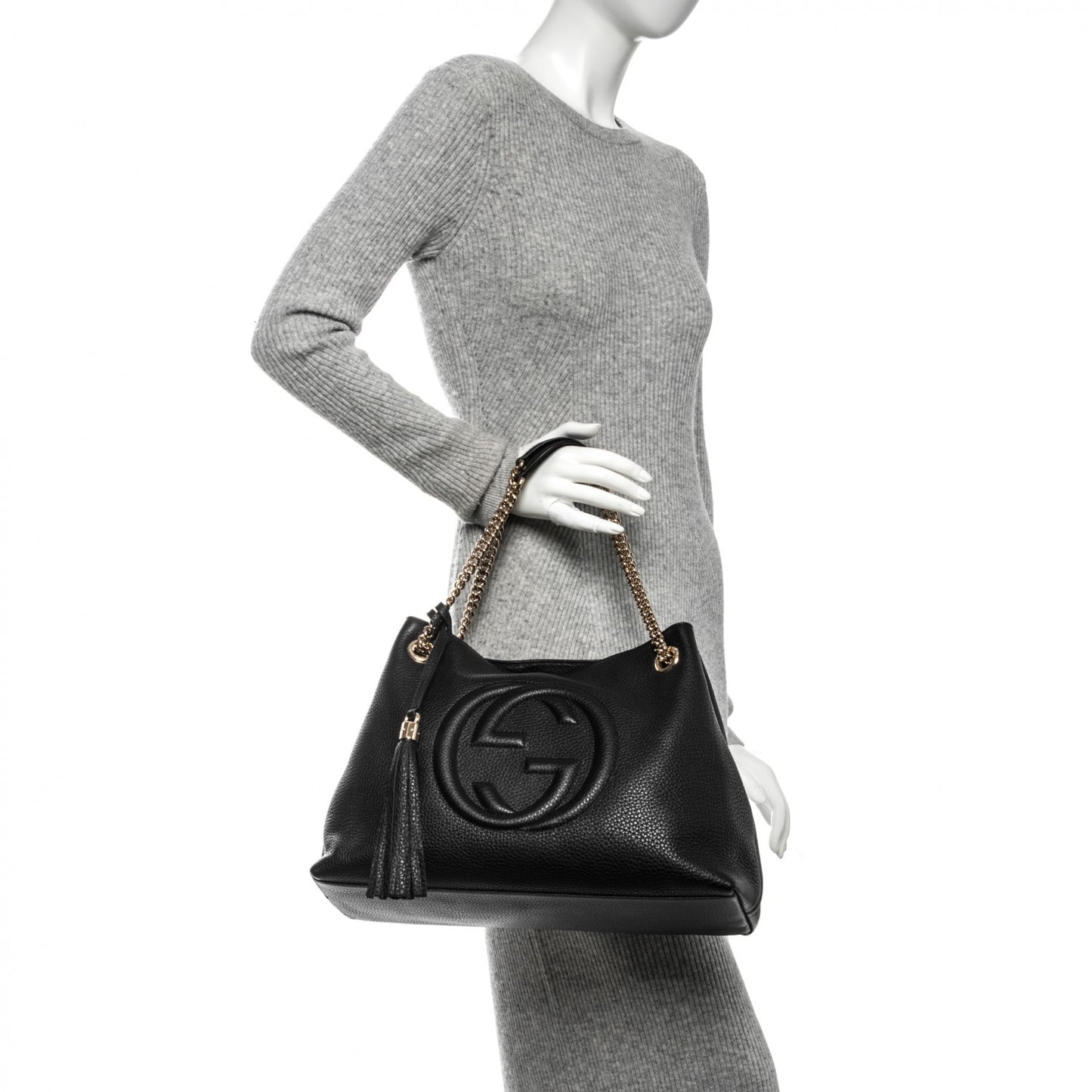 Pebbled Calfskin Medium Soho Chain Shoulder Bag Black