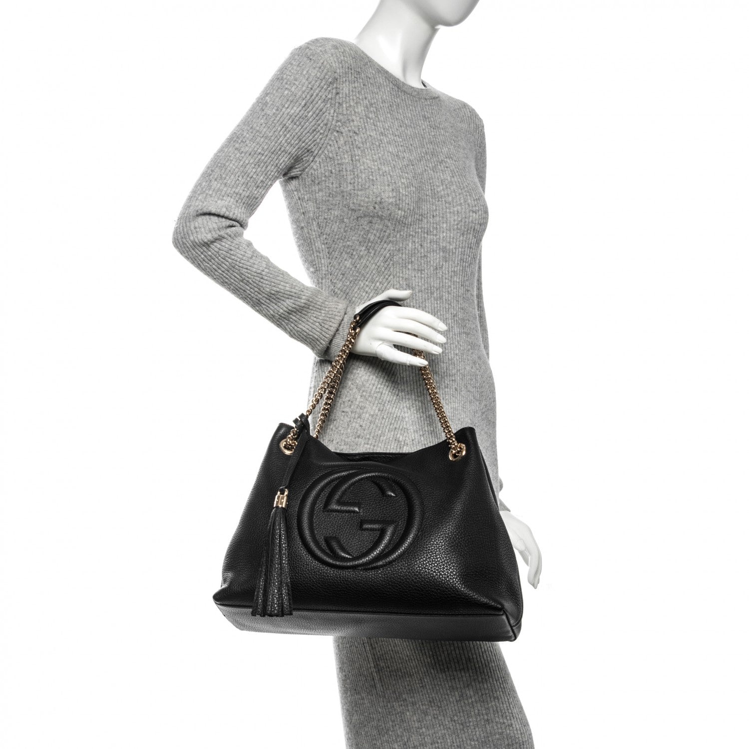 Gucci Pebbled Calfskin Medium Soho Chain Shoulder Bag Black 2 of 7