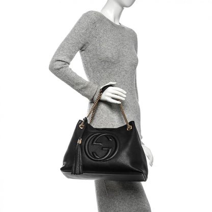 Gucci Pebbled Calfskin Medium Soho Chain Shoulder Bag Black 2 of 7