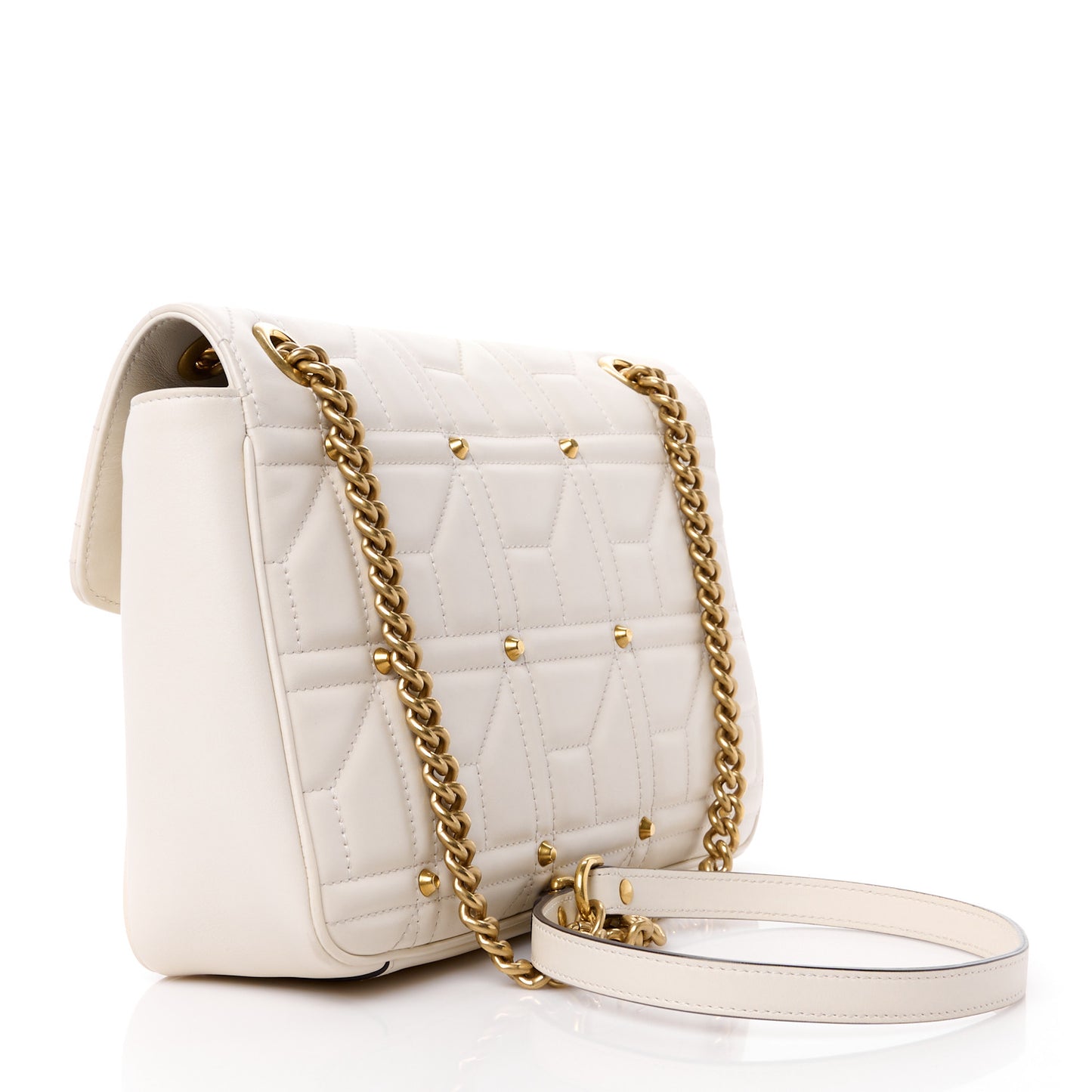 Calfskin Matelasse Studded Medium GG Marmont Shoulder Bag White