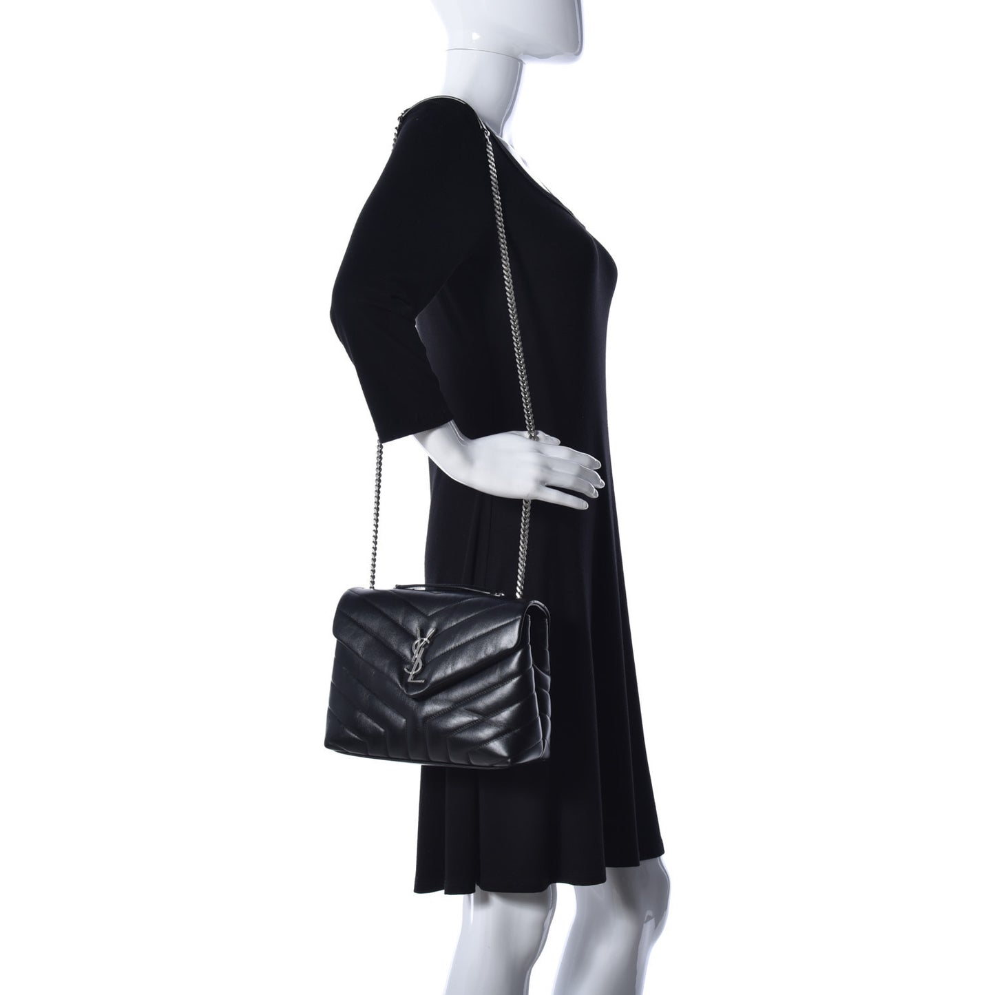 Calfskin Y Quilted Monogram Small Loulou Chain Satchel Black