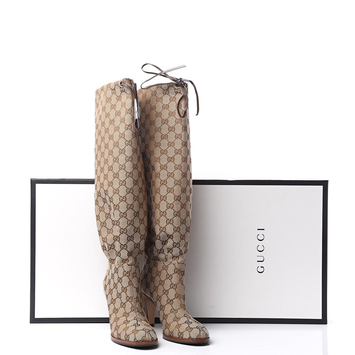 Monogram Lisa Mid Heel Boots 37.5 Beige Ebony