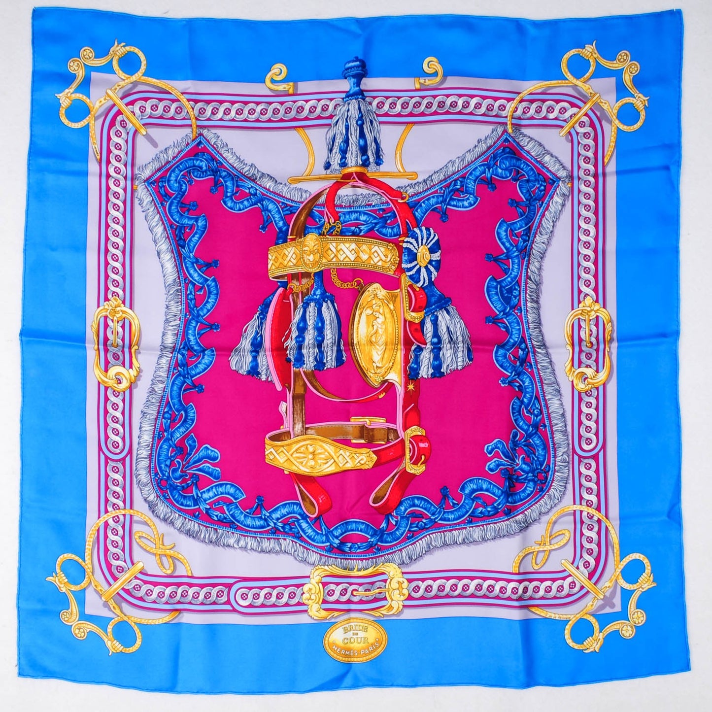 Silk Bride De Cour Scarf 90 Cobalt Gris Or