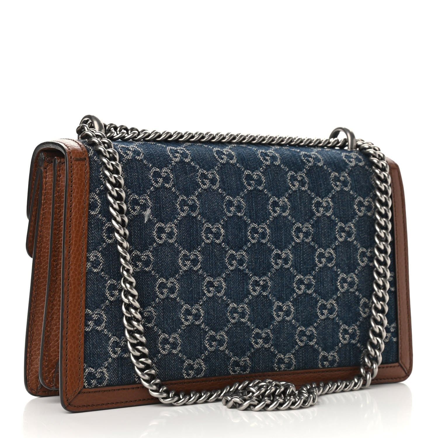 Gucci New Denim GG Monogram Dollar Calfskin Enamel Small Dionysus Shoulder Bag Blue Tea Cuir Epilog Electric Blue 3 of 9