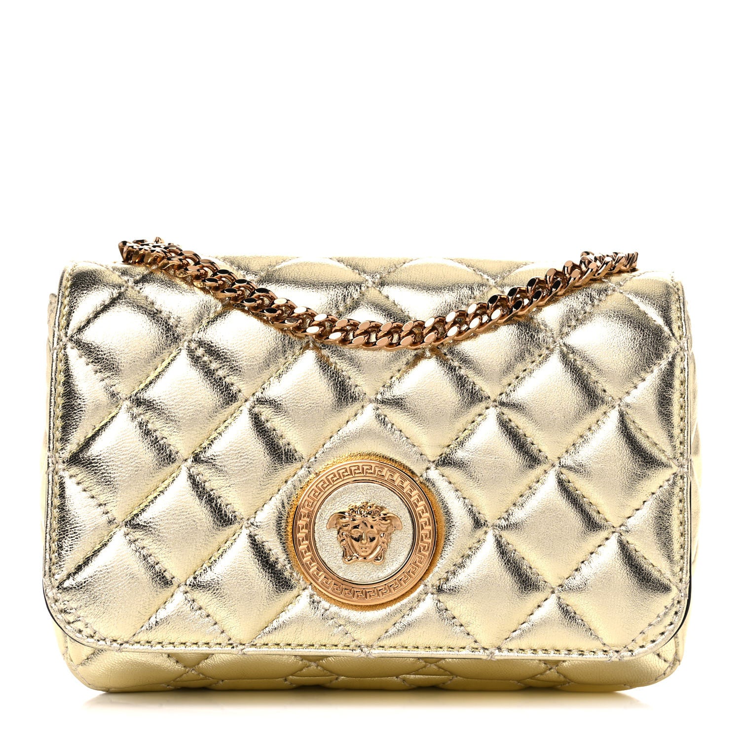 Versace Metallic Nappa Quilted Small Medusa Chain Crossbody Gold 1 of 10