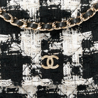 Chanel Tweed Quilted Wallet On Chain WOC Black Ecru White 8 of 11