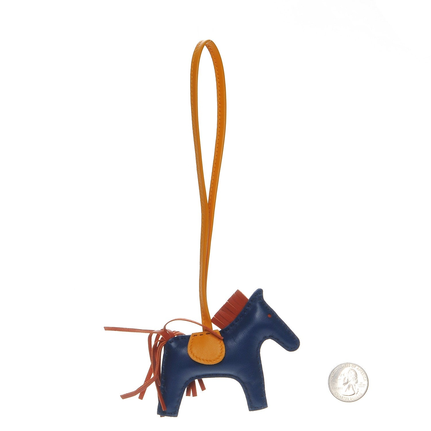 Hermes Milo Lambskin Grigri Rodeo Horse Bag Charm PM Bleu de Malte Cornaline Jaune D'Or 2 of 4