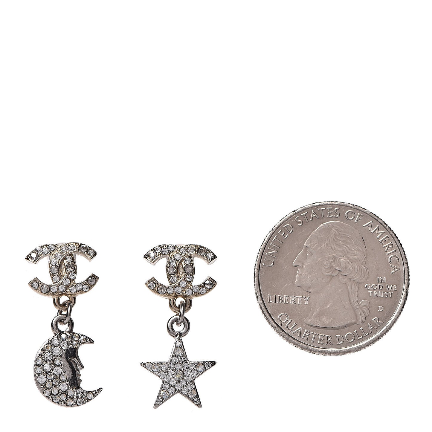 Ruthenium Crystal CC Star Moon Earrings Grey Gold