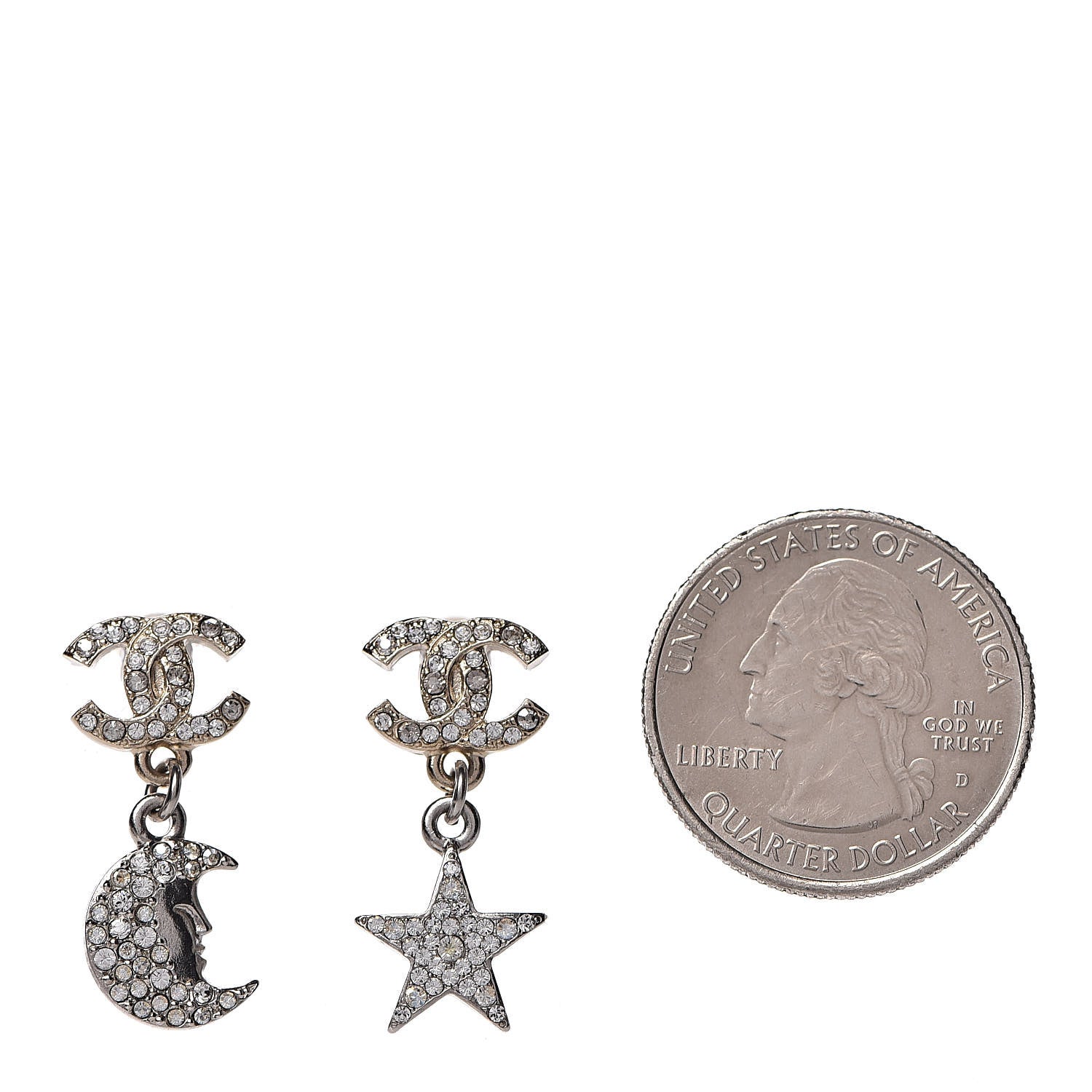 Chanel Ruthenium Crystal CC Star Moon Earrings Grey Gold 2 of 5