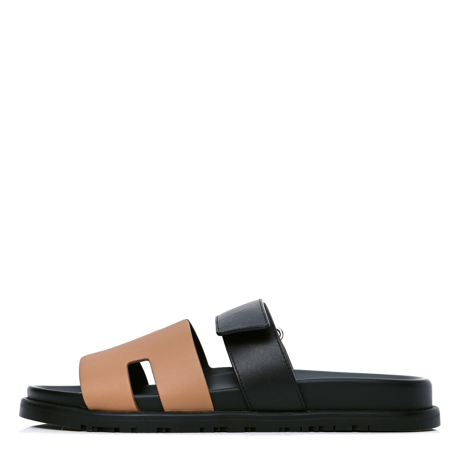 Hermes Calfskin Mens Chypre Sandals 41 Naturel Safari Black 1 of 5