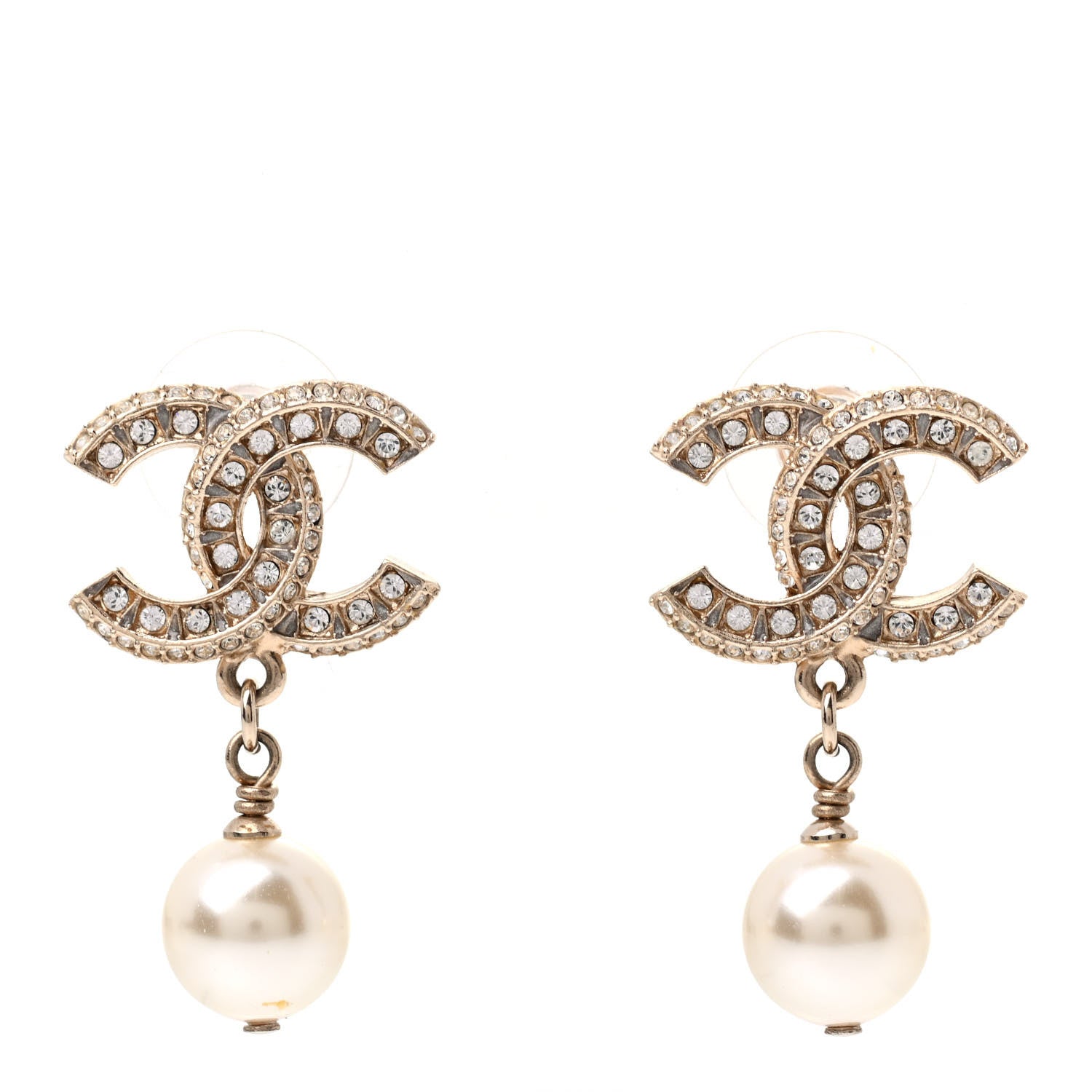Chanel Crystal Textured CC Drop Earrings Gold 1 of 4
