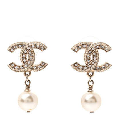 Chanel Crystal Textured CC Drop Earrings Gold 1 of 4