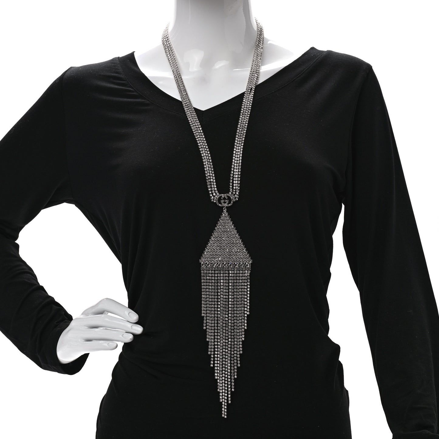 Crystal Double G Fringe Pendant Necklace