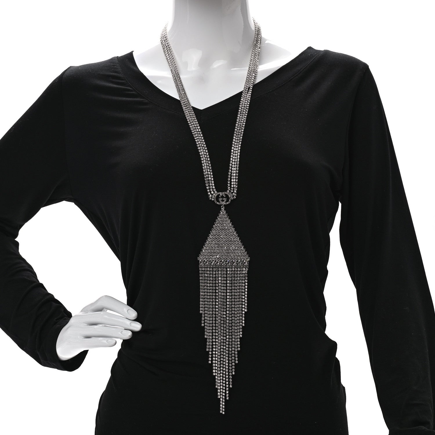 Gucci Crystal Double G Fringe Pendant Necklace 2 of 7