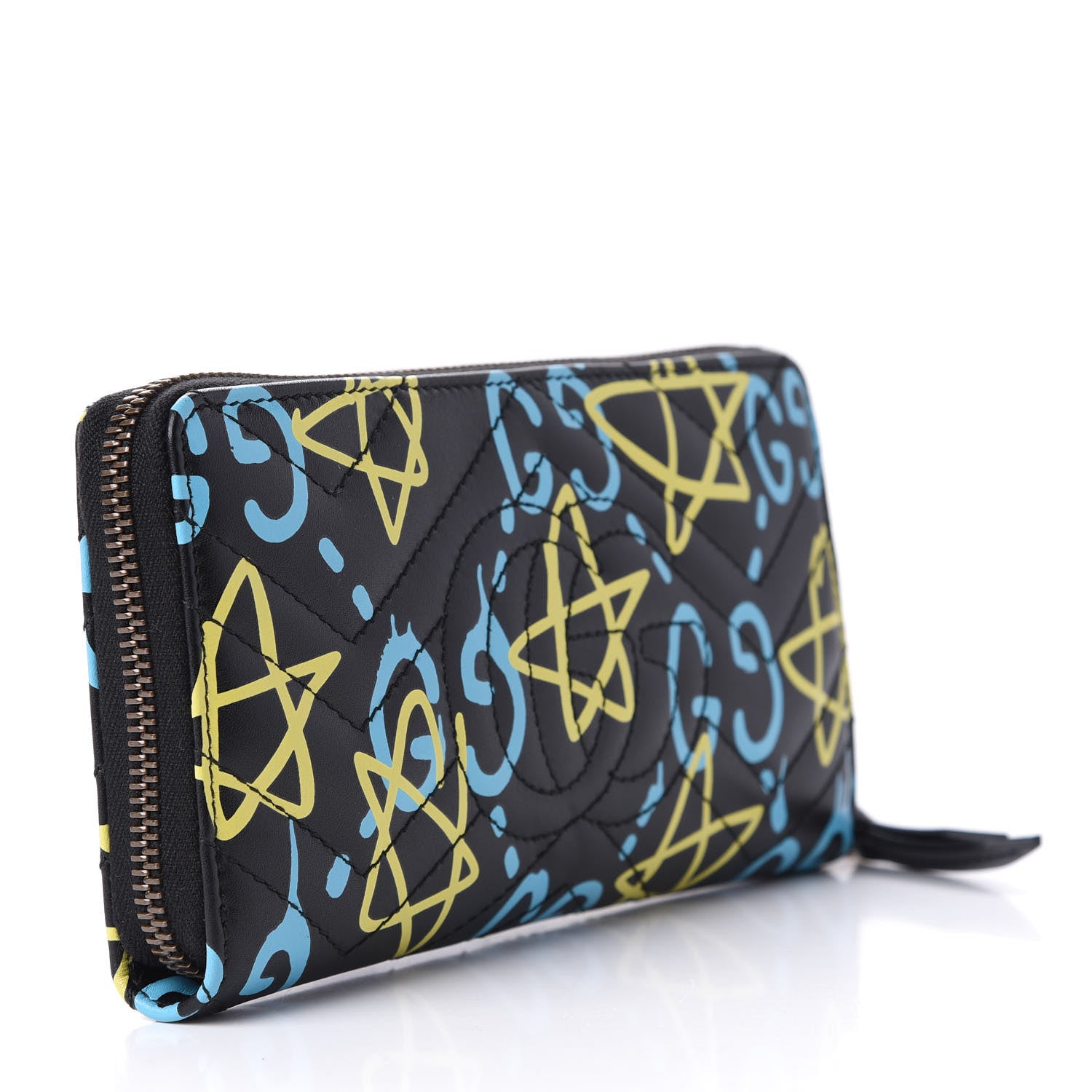 Gucci Calfskin Matelasse GucciGhost GG Marmont Zip Around Wallet Black New Acquamarine 3 of 10