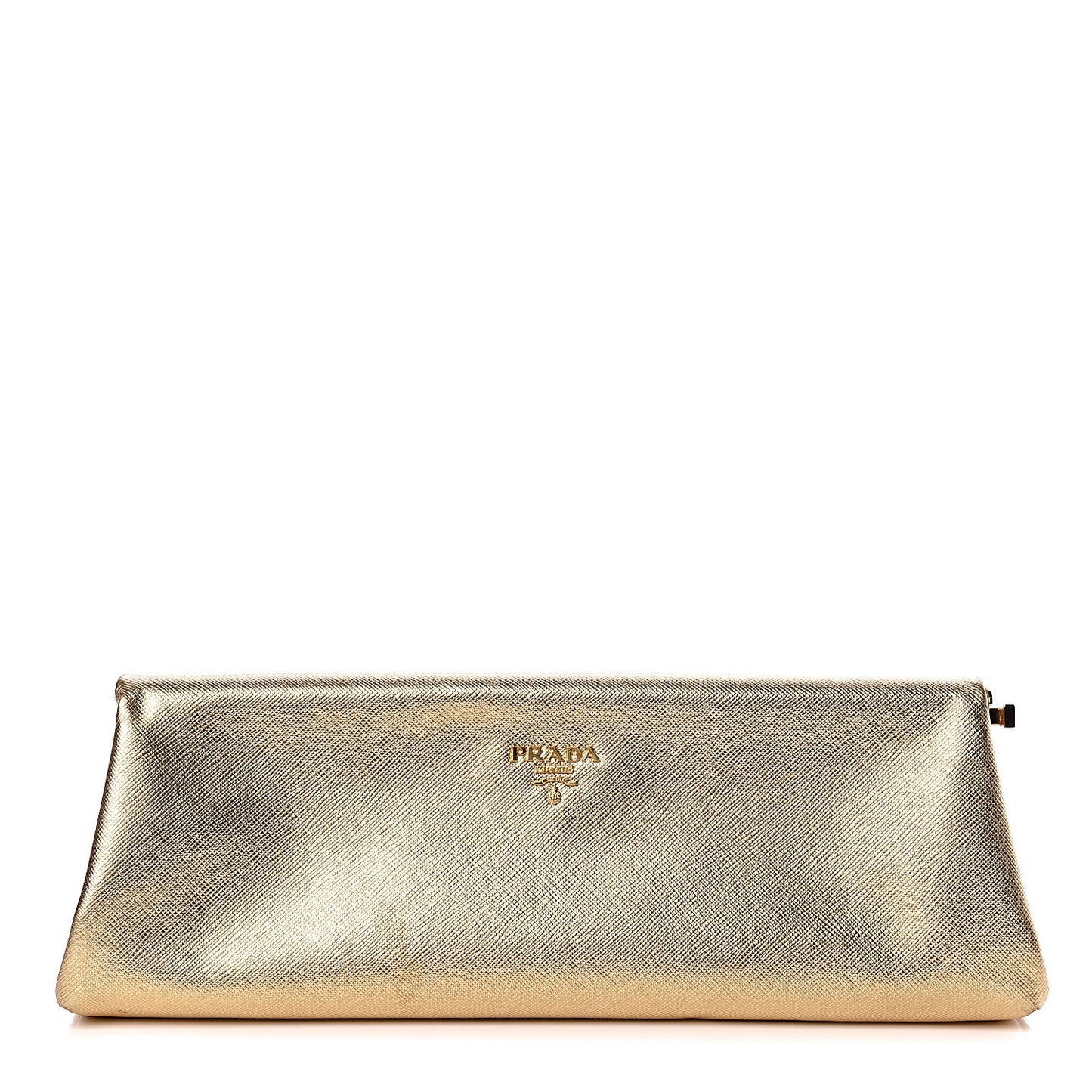 Metallic Saffiano Lux East West Frame Clutch Platino