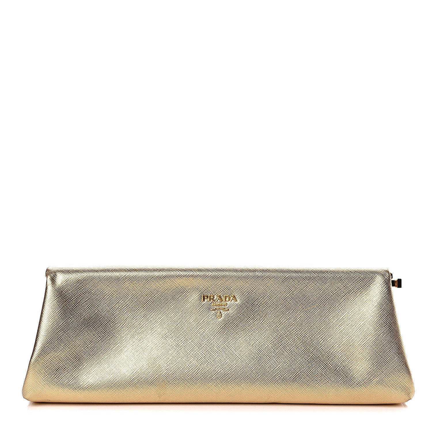 Prada Metallic Saffiano Lux East West Frame Clutch Platino 1 of 9