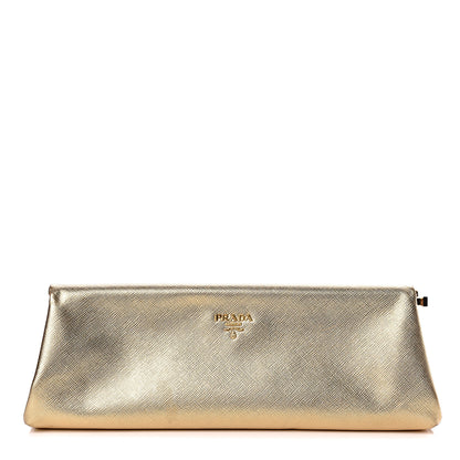 Prada Metallic Saffiano Lux East West Frame Clutch Platino 1 of 9