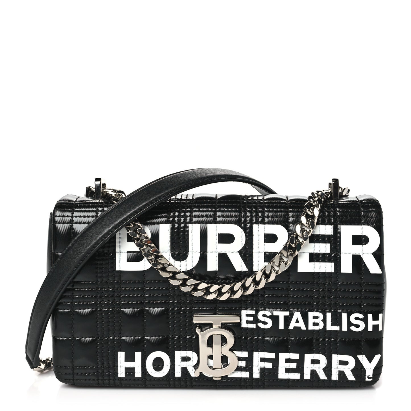 Patent Quilted Horseferry Print Small Lola Bag Black