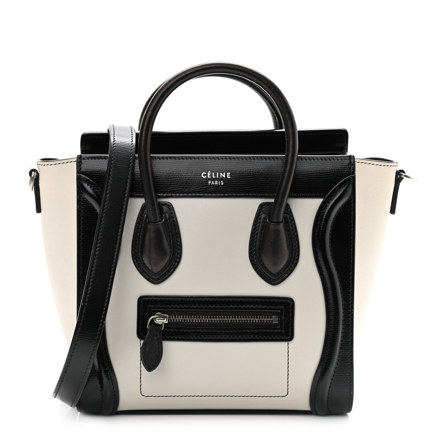 Smooth Calfskin Lizard Embossed Nano Luggage White Black
