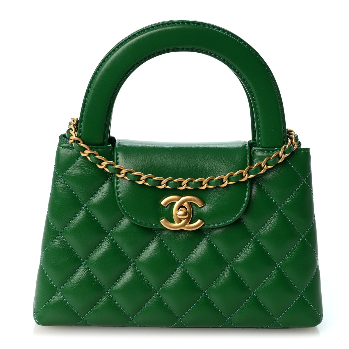 Chanel Shiny Aged Calfskin Quilted Nano Kelly Shopper Green 1 of 9