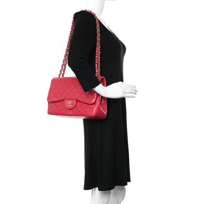 Chanel Lambskin Quilted Jumbo Double Flap Dark Pink 3 of 10