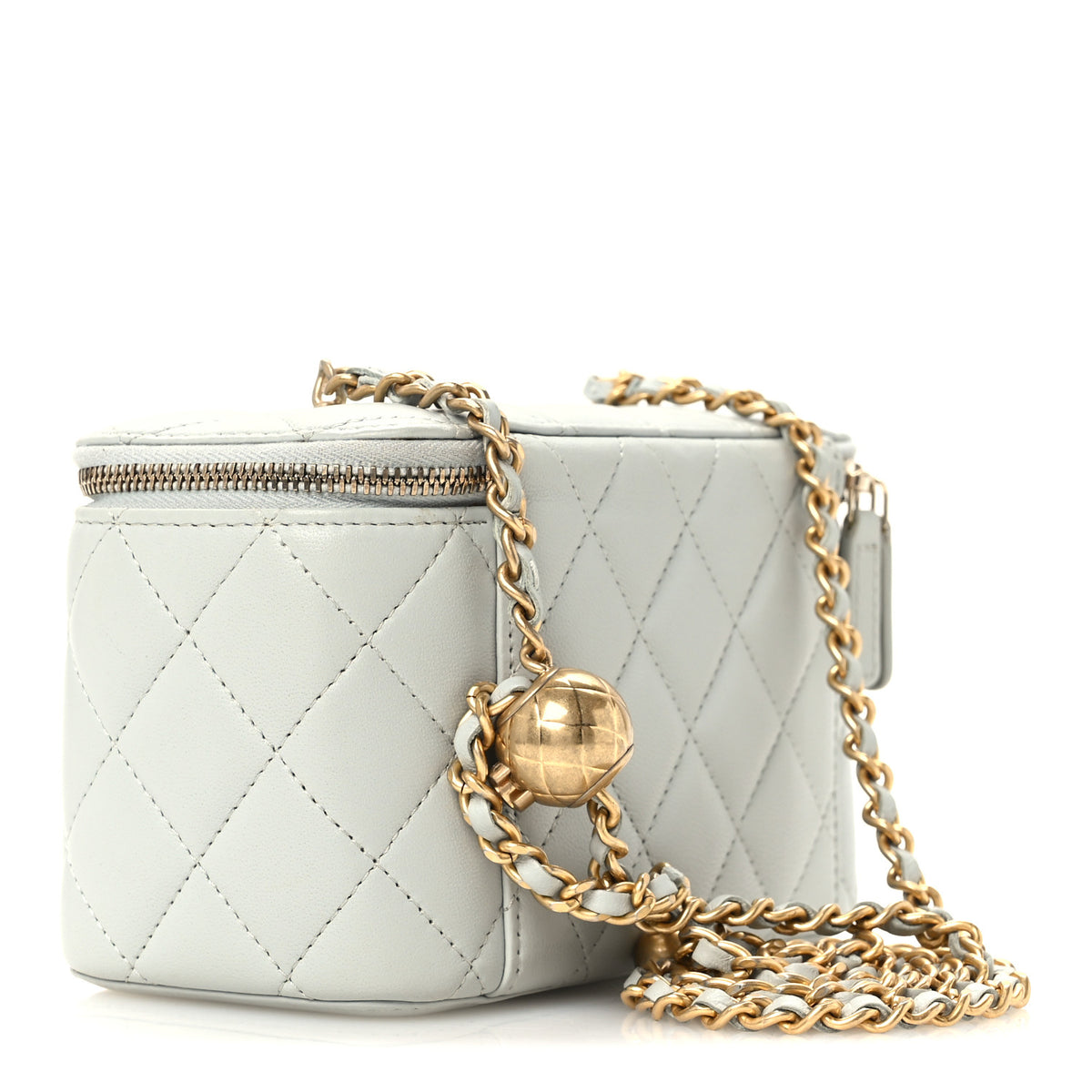 Lambskin Quilted Small Pearl Crush Vanity Case With Chain Grey