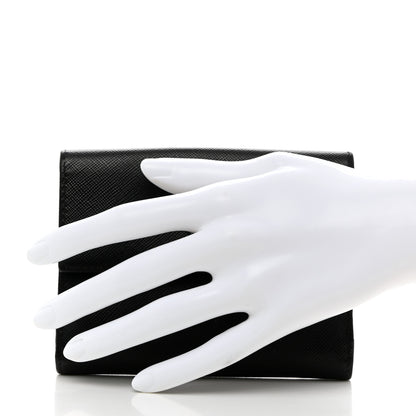 Prada Saffiano Tri-Fold Compact Wallet Black 2 of 8
