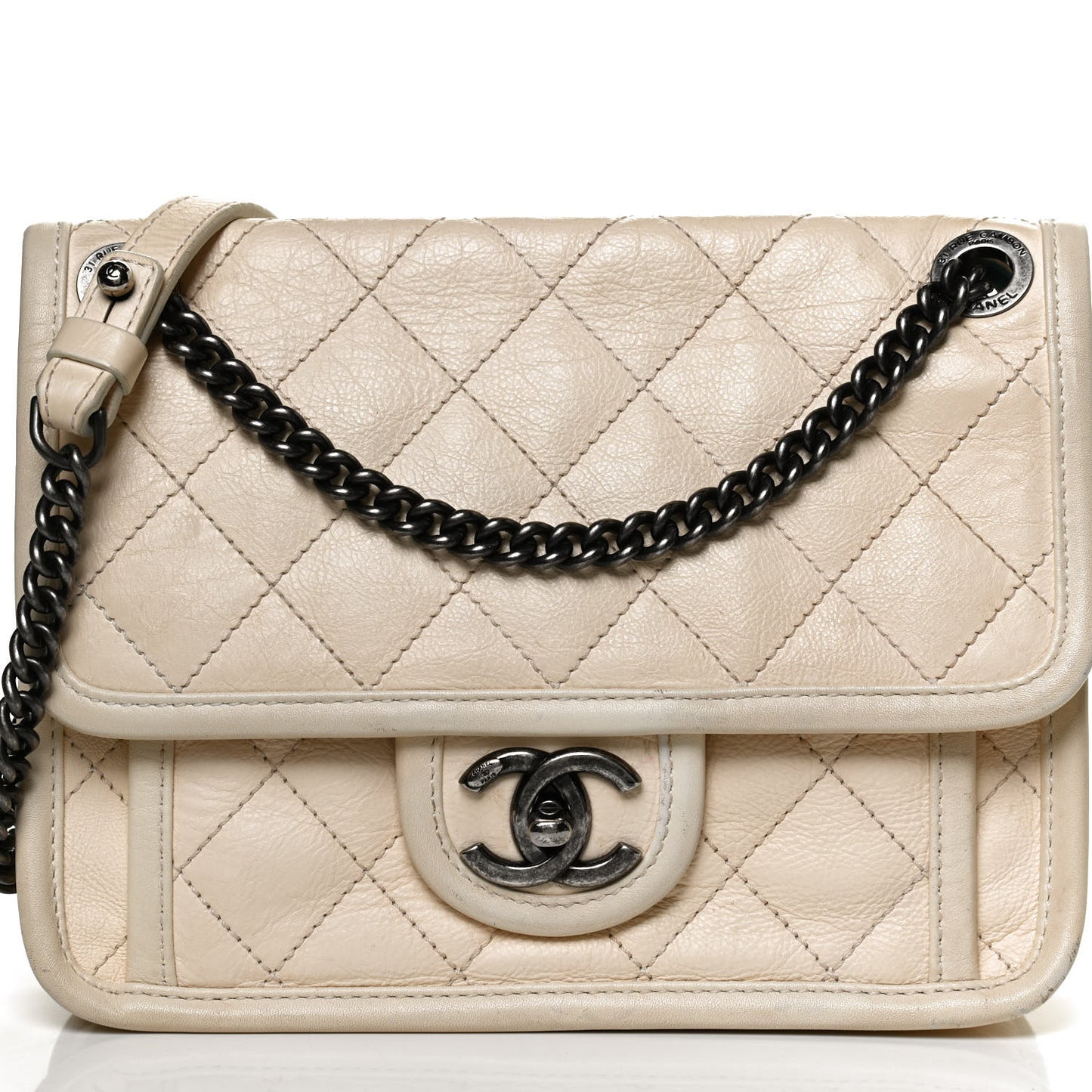 Calfskin Quilted Mini French Riviera Flap Ivory