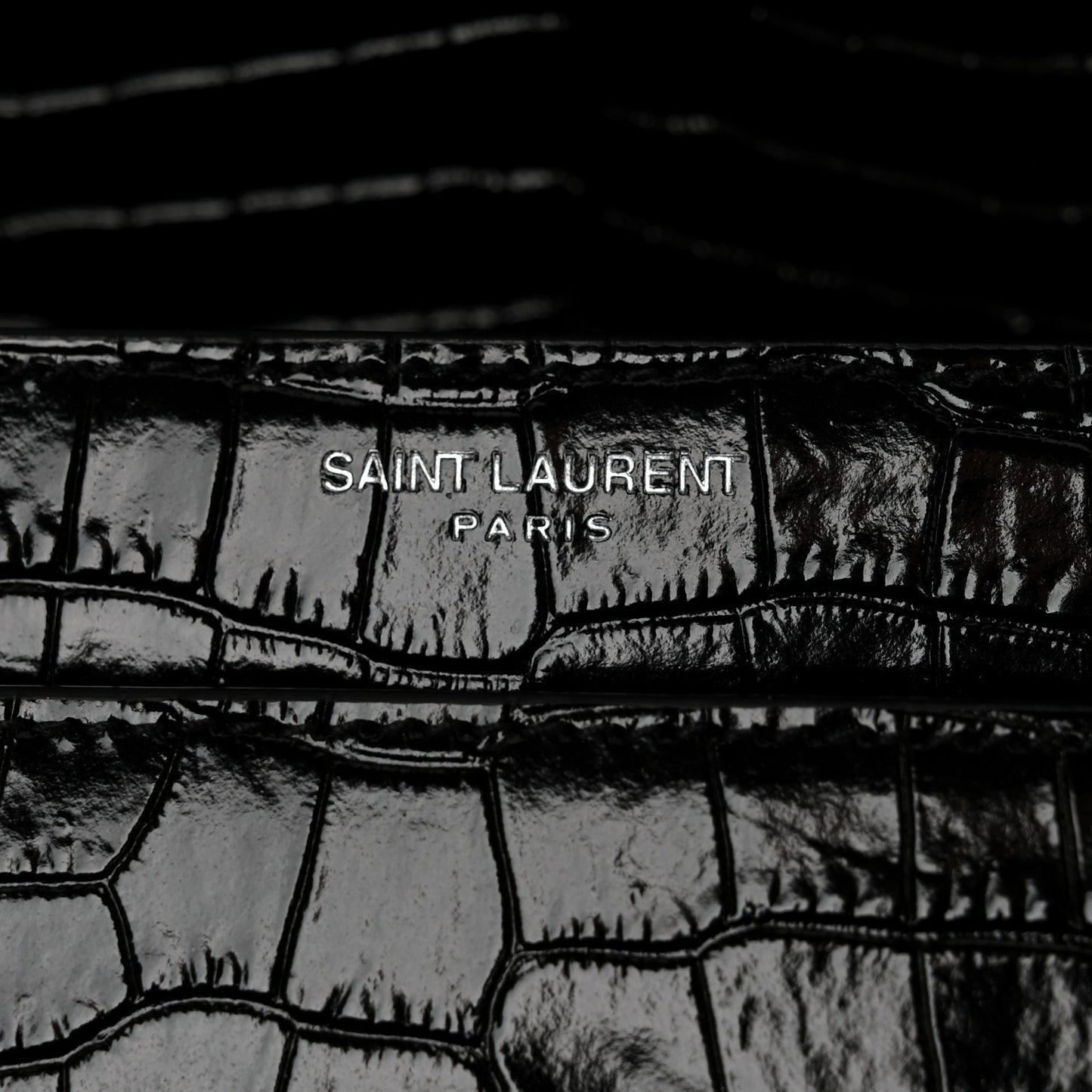 Calfskin Crocodile Embossed Large Monogram Sunset Black