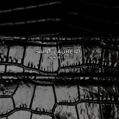 Saint Laurent Calfskin Crocodile Embossed Large Monogram Sunset Black 6 of 11