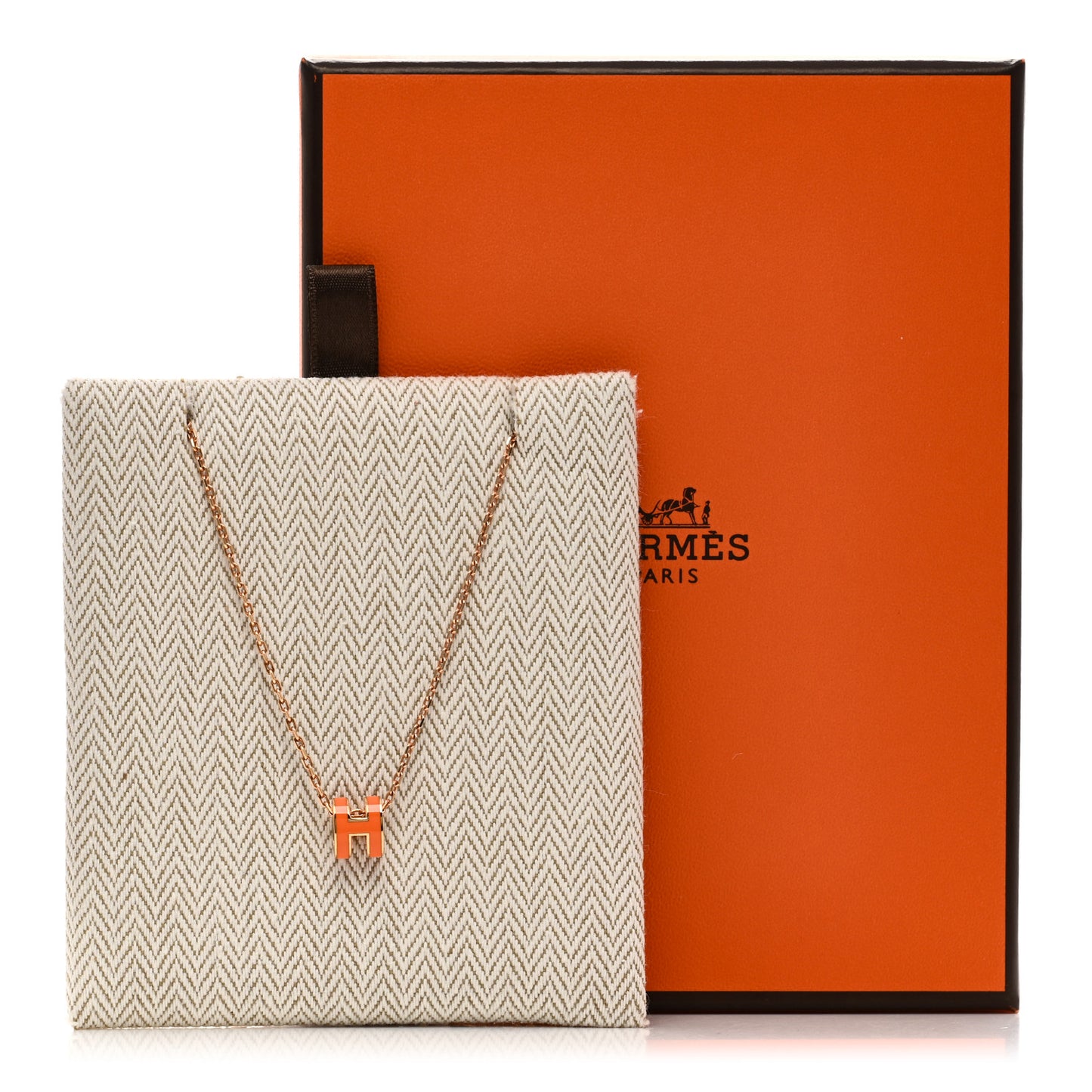 Lacquered Rose Gold Mini Pop H Pendant Necklace Orange