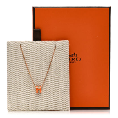 Hermes Lacquered Rose Gold Mini Pop H Pendant Necklace Orange 6 of 6