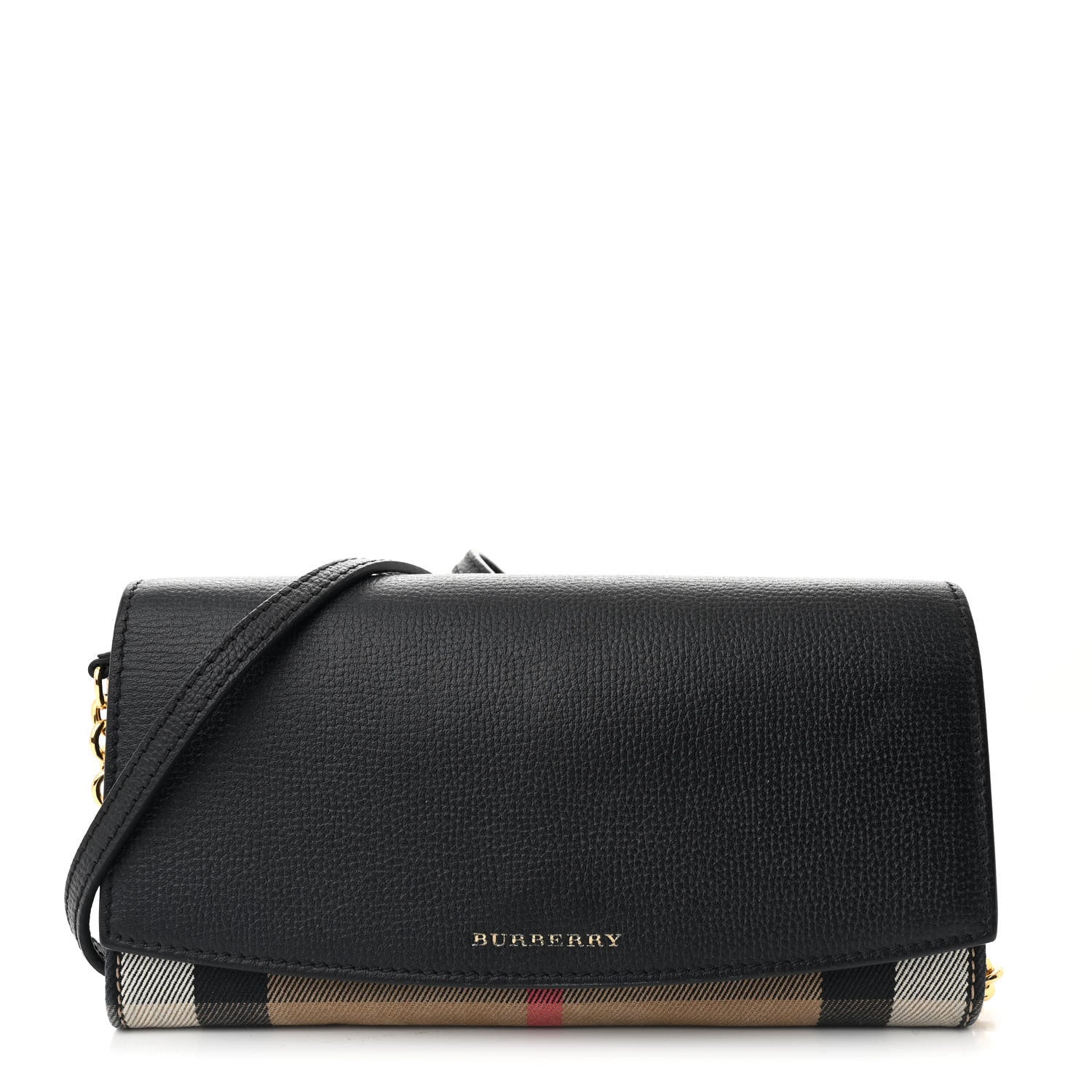 Burberry Calfskin House Check Henley Wallet On Chain Black 1 of 13