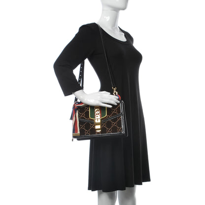 Gucci Velvet GG Monogram Web Small Sylvie Shoulder Bag Brown Black Oro Vecchio 3 of 8